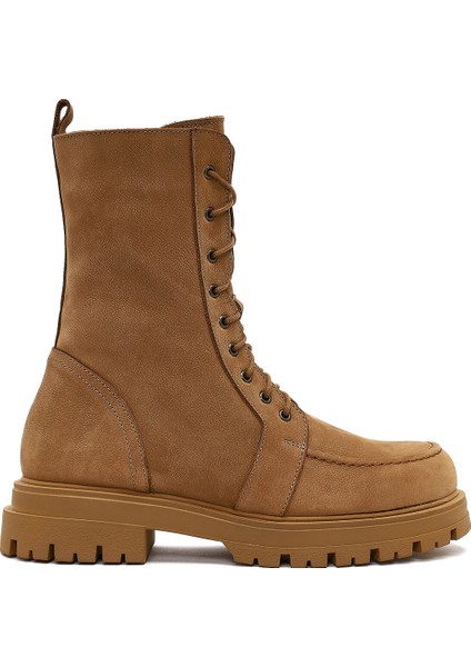 Kadın Camel Fermuarlı Kalın Tabanlı Nubuk Deri Postal Bot 25WFD1806V3