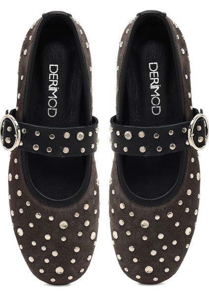 Kadın Antrasit Tokalı Süet Deri Babet 25AFD270810