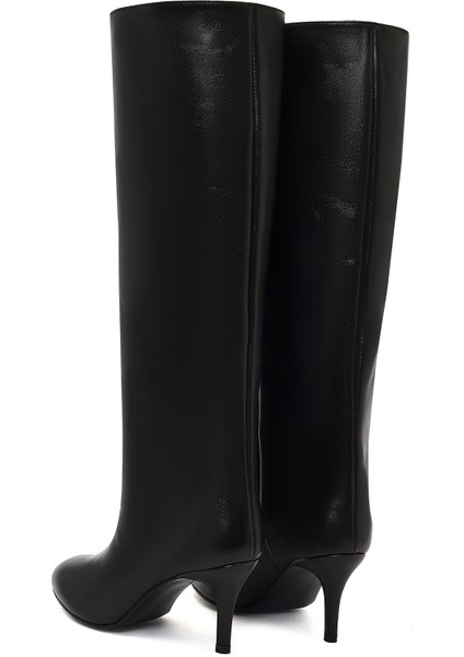 Kadın Siyah Ince Topuklu Deri Çizme 25WFD141618