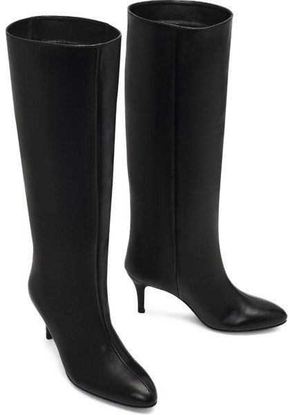 Kadın Siyah Ince Topuklu Deri Çizme 25WFD141618