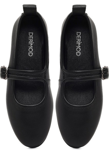 Kadın Siyah Tokalı Deri Babet 25WFD350118