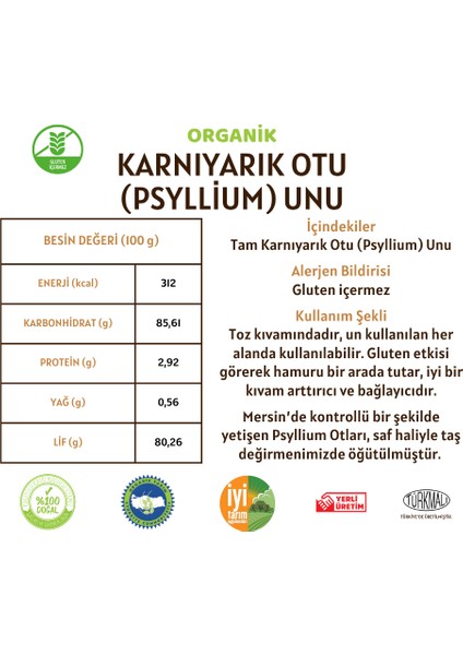 Karnıyarık Otu Unu (PSYLLİUM) (GLUTEN IÇERMEZ) - 300 gram modelleri