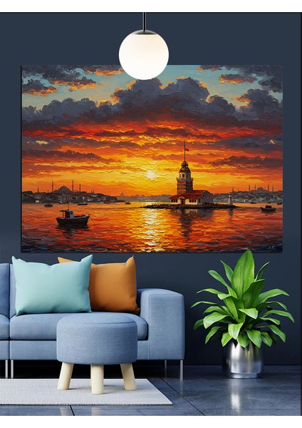 Günbatımı Manzarası Kız Kulesi Dekoratif Kanvas - Mdf Ahşap Tablo
