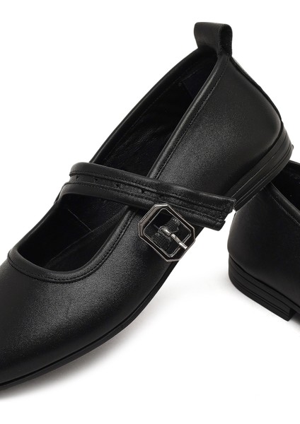 Kadın Siyah Tokalı Deri Babet 25WFD350118