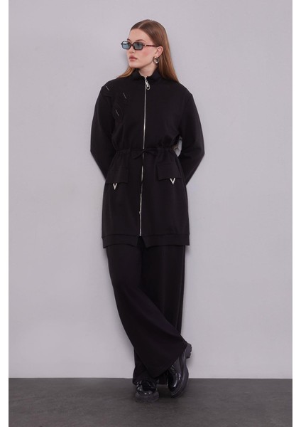 Siyah Cep Aksesuar Detaylı İkili Takım