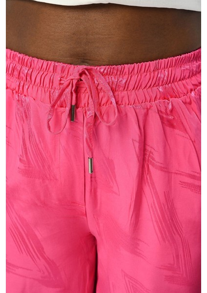 Kadın Beli Lastikli Bol Paça Desenli Fuşya Pantolon fiyatları