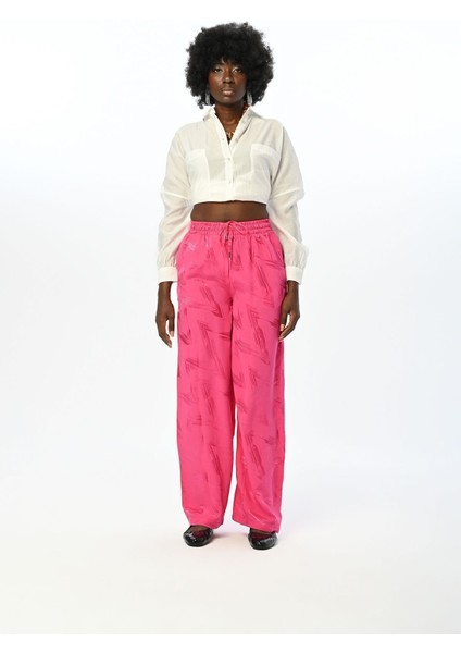 Kadın Beli Lastikli Bol Paça Desenli Fuşya Pantolon modelleri