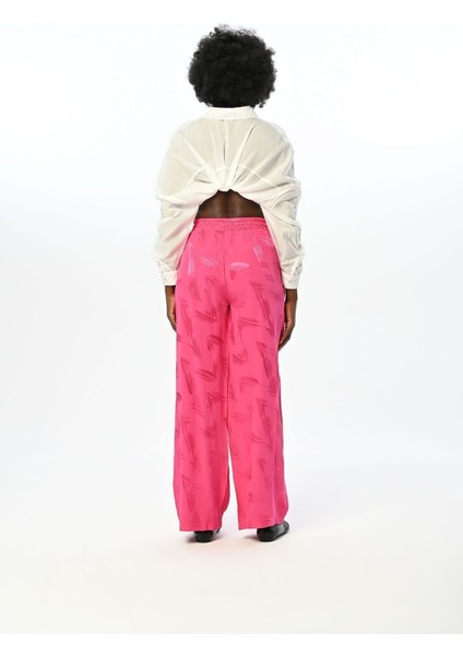 Kadın Beli Lastikli Bol Paça Desenli Fuşya Pantolon fırsatları