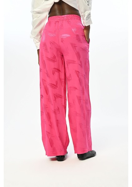 Kadın Beli Lastikli Bol Paça Desenli Fuşya Pantolon indirimleri