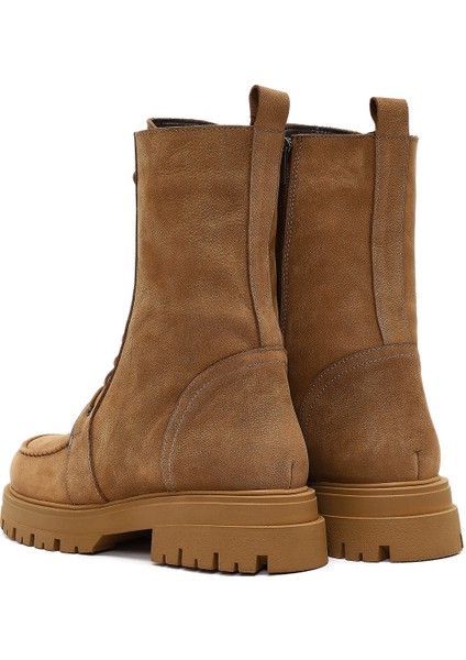 Kadın Camel Fermuarlı Kalın Tabanlı Nubuk Deri Postal Bot 25WFD1806V3
