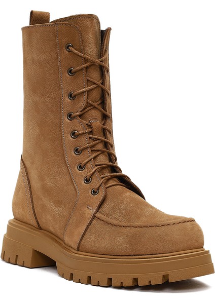 Kadın Camel Fermuarlı Kalın Tabanlı Nubuk Deri Postal Bot 25WFD1806V3