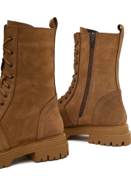 Kadın Camel Fermuarlı Kalın Tabanlı Nubuk Deri Postal Bot 25WFD1806V3