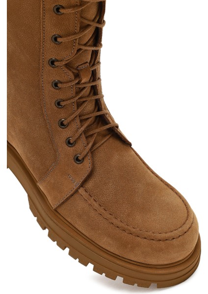 Kadın Camel Fermuarlı Kalın Tabanlı Nubuk Deri Postal Bot 25WFD1806V3