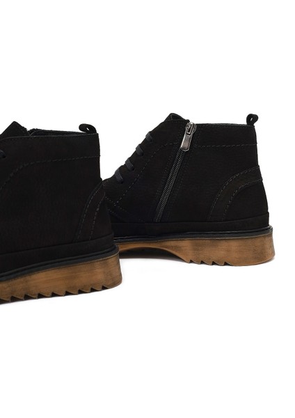 Erkek Siyah Fermuarlı Nubuk Deri Casual Bot 25WFD8000V3