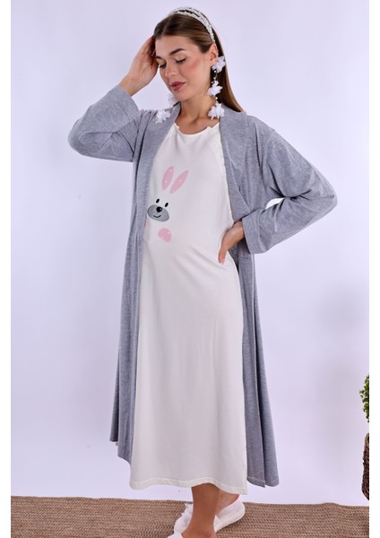 Pembe Sabahlıklı Hamile Lohusa Gecelik Takım