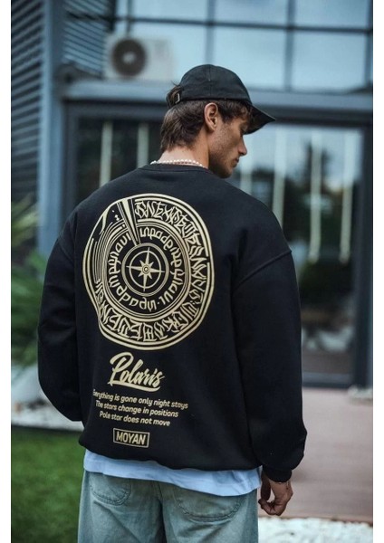 Kışlık Bisiklet Yaka Ön ve Arka Baskılı Sweatshirt - Siyah modelleri