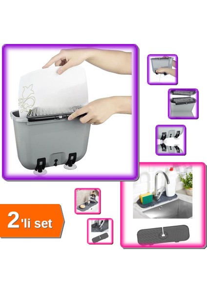 Su Tasarrufu Sağlayan Vantuzlu Bulaşık Yıkama Fırçası + Esnek Musluk Lavabo Matı - 2li Set X4Y7B2