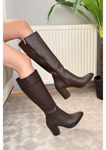 Kadın Lamor Yandan Fermuarlı Diz Altı Çizme Kahverengi fırsatları