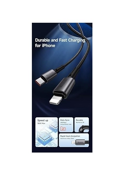 CA-2850 36W Typec Iphone Hızlı Şarj Data Kablo 1.2m-Siyah fiyatları