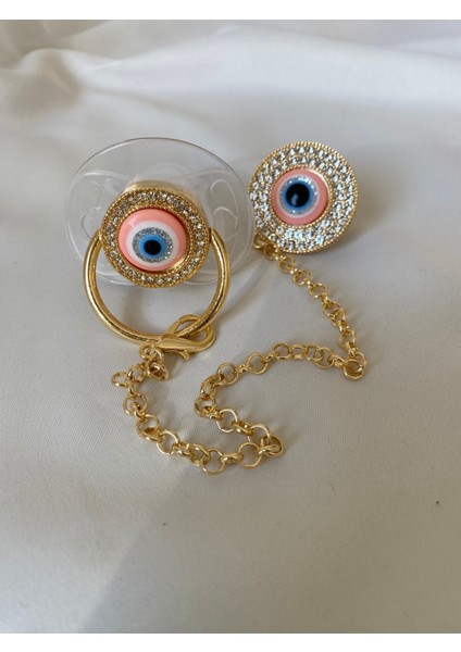 Nazar Boncuklu Emzik Seti – Altın Kaplama Zirkon Taşlı Emzik Zinciri Bebek Hediyelik modelleri