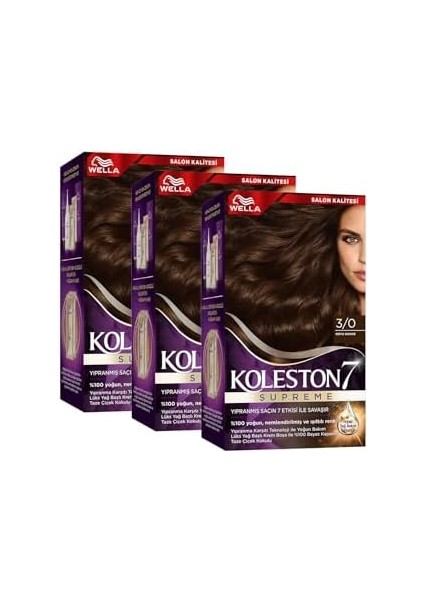 Wella Koleston Supreme Saç Boyası 3/0 Koyu Kahve X3&apos; Li Set fiyatları