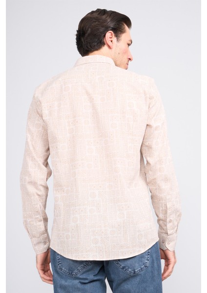 205 Erkek Uzun Kol Desenli Slimfit Cepsiz Gömlek Bej 1-3 fırsatları