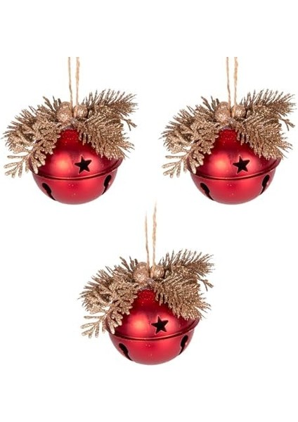Yılbaşı Ağaç Süsü Çıngıraklı Yılbaşı Topu 3'lü Set Kırmızı- 8 Cm. fiyatları