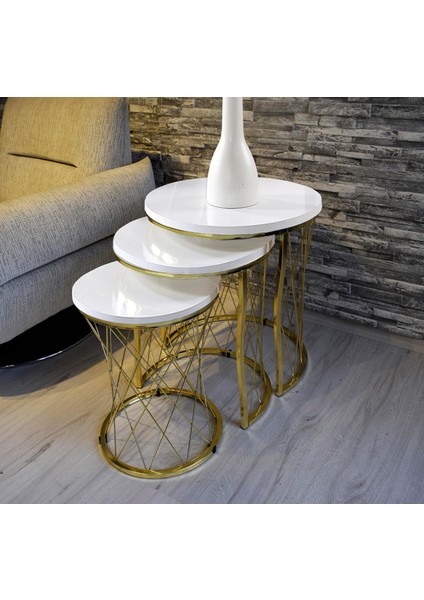 Lü Hasır Telli Beyaz Suntalam Metal Ayak Zigon Sehpa Sehpa-Takimi-Zigon-Sehba