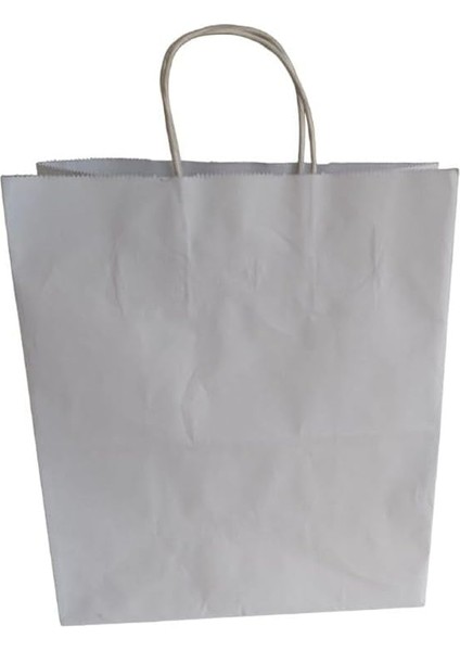 Saplı Kâğıt Torba Çanta Beyaz Torba Çanta 26X14X30 cm (25 Adet)