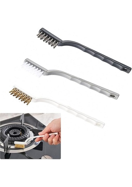 Home 3lü Tel Fırça Aspiratör,ocak,banyo,musluk,duşakabin,lavabo,fırın Için Temizlik Fırça Seti Derz Araları,yağ ve Pas Temizliği