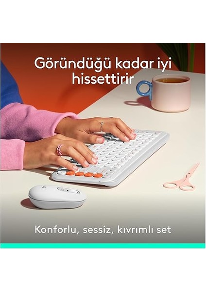 Pop Icon Combo Kablosuz Klavye ve Mouse Seti, Bluetooth, Konforlu Tasarım, Programlanabilir Tuşlar, Sessiz Tıklamalar, 3 Cihaza Kadar Easy-Switch, Türkçe Q Klavye, Beyaz modelleri