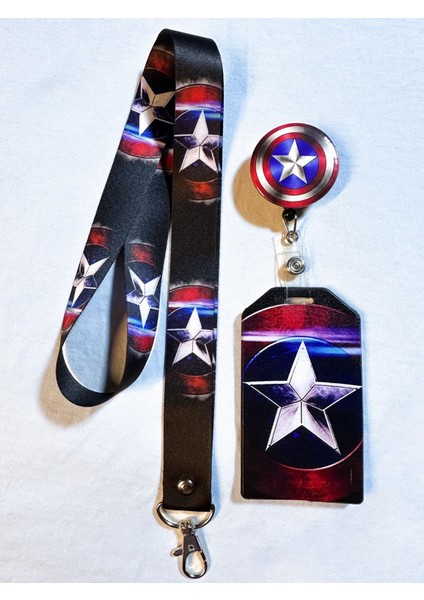 Kaptan Amerika Siyah Boyun Askısı Yoyo ve Dik Kartlık Set