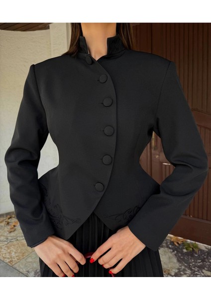 Kadın Nakış Detaylı Bel Oturtmalı Düğmeli Ceket & Pliseli Uzun Etek Takım fırsatları