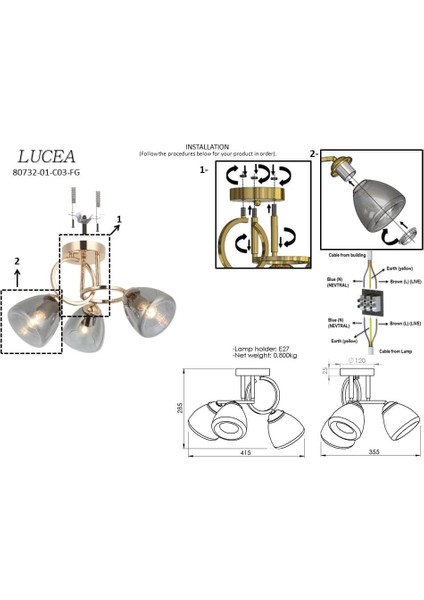 Mastar 3'lü Altın Plafonyer 3XE27 fiyatları
