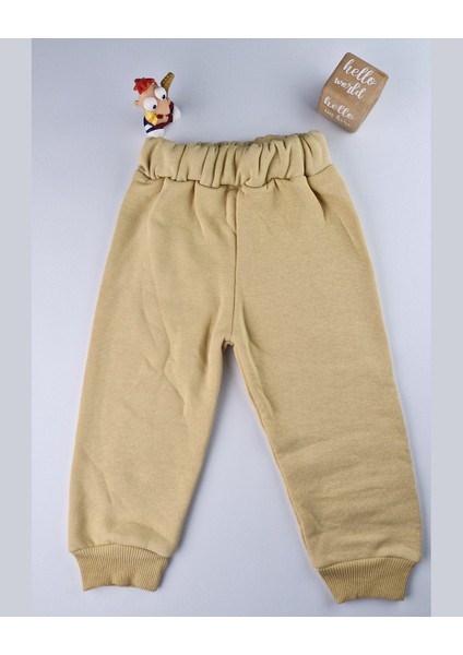 Nyc Nakışlı Unisex Kolej Çocuk Takımı 3'lü Ceket Sweat Pantolon 6-24 Ay,2-5 Yaş (Bej & Mavi)