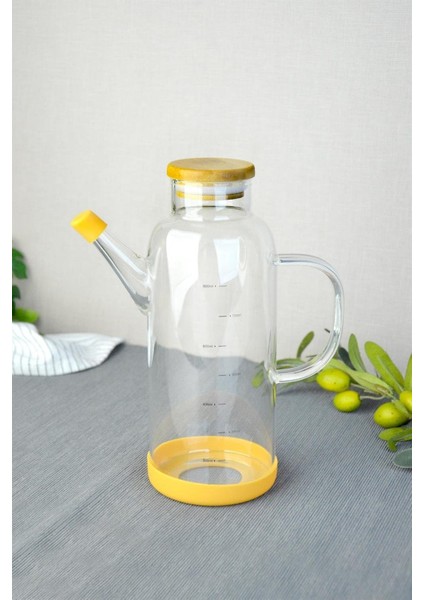 800 ml Bambu Kapaklı Borosilikat Cam Yağlık