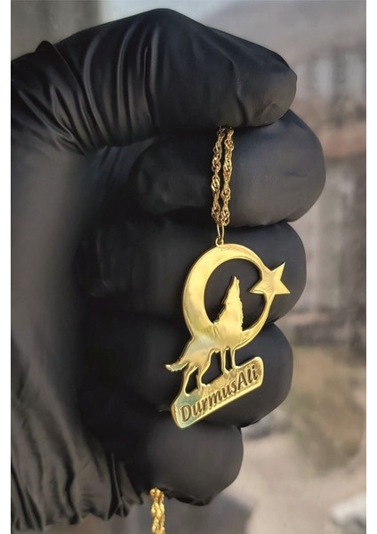 925 Ayar Gümüş 24 Ayar Altın Kaplama Isimli Bozkurt Kolye