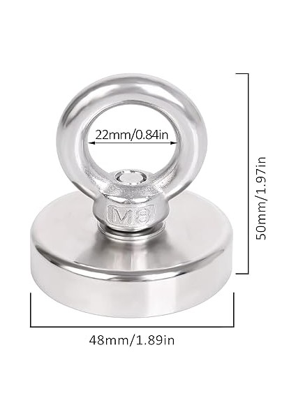 Çok Güçlü Deniz Mıknatısı - Fishing Magnet - Neodyum Daimi Çelik Mıknatıs - Halkalı Pot Mıknatıs - Nikel Kaplı - Paslanmaz - Kararma Yapmaz - Tuzlu Suya Dayanıklı (Ø48 mm (60KG)) fiyatları