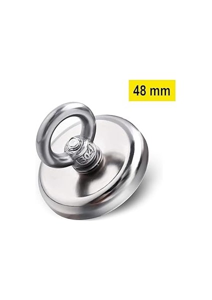 Çok Güçlü Deniz Mıknatısı - Fishing Magnet - Neodyum Daimi Çelik Mıknatıs - Halkalı Pot Mıknatıs - Nikel Kaplı - Paslanmaz - Kararma Yapmaz - Tuzlu Suya Dayanıklı (Ø48 mm (60KG)) fırsatları