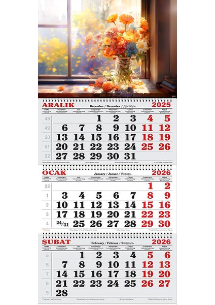 2026 Yılı Gemici Takvimi- Vazoda Rengarenk Çiçekler
