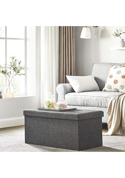 Saklama Alanlı Oturma Bankı, Oturma Sandığı, Tabure, Saklama Kutusu, Ayak Koyma Yeri, Katlanabilir, 300 Kg'a Kadar Taşıyabilir, 80 L, 76 x 38 x 38 Cm, Suni Keten, Koyu Gri, SPF47K fiyatları