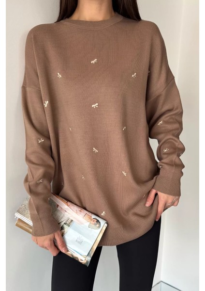 Kadın Kurdele Nakışlı Triko Kazak (M-L-Xl Uyumludur) P-00018883 modelleri