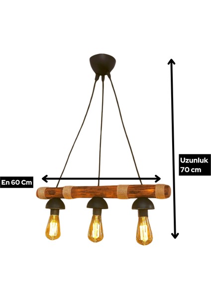 Dekoratif Ahşap Halatlı 3’lü Sarkıt Avize –bohem Tarz Tavan Lambası Kafe Balkon Ev Aydınlatma.