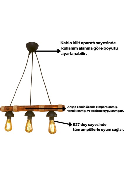 Dekoratif Ahşap Halatlı 3’lü Sarkıt Avize –bohem Tarz Tavan Lambası Kafe Balkon Ev Aydınlatma.