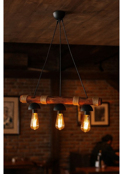 Dekoratif Ahşap Halatlı 3’lü Sarkıt Avize –bohem Tarz Tavan Lambası Kafe Balkon Ev Aydınlatma. fırsatları