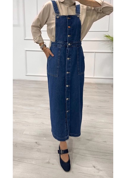 Etekli Salopet Enzim Süper Taş Yıkama Koyu Mavi D2521