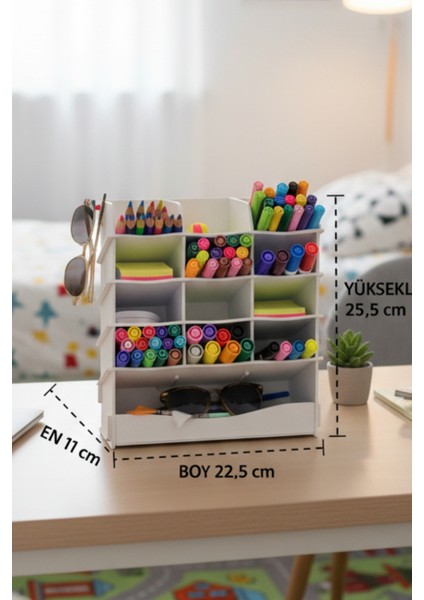 Wave 13 Gözlü Masaüstü Ahşap Organizer Kalemlik- Takı Makyaj Çok Amaçlı Organizer-Hediyelik fiyatları