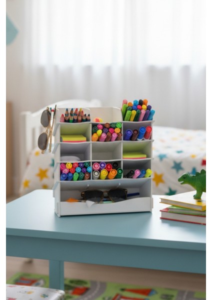 Wave 13 Gözlü Masaüstü Ahşap Organizer Kalemlik- Takı Makyaj Çok Amaçlı Organizer-Hediyelik fırsatları