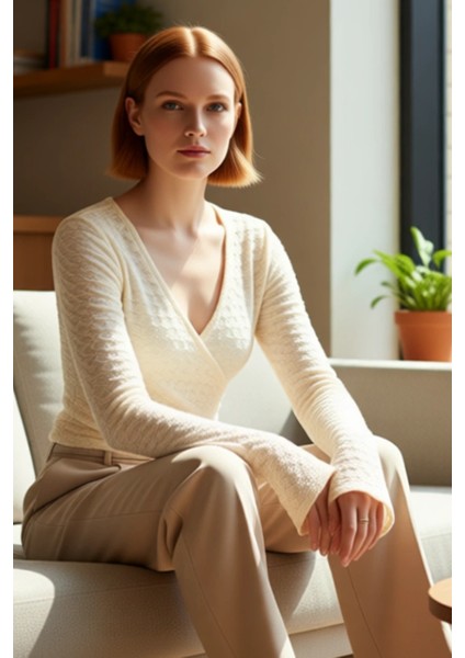 Moda Kruvaze Örme Regular Düz Desen Casual Günlük Crop Uzun Kol Bluz fırsatları