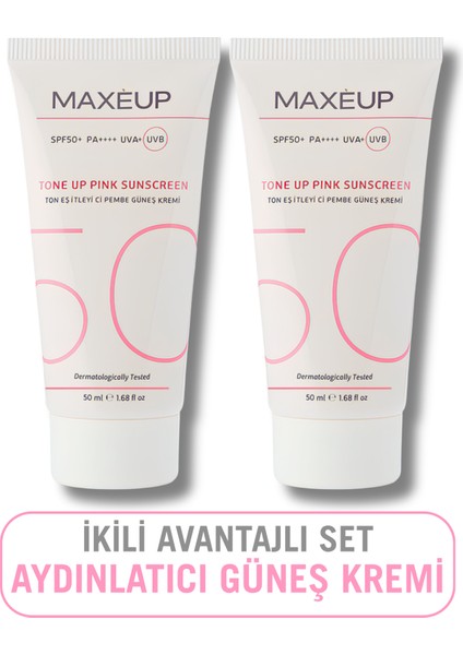 Ton Eşitleyici, Aydınlatıcı Spf 50+ Renkli Güneş Kremi Glutatyon, Hyaluronik Asit Etkili |50 ML x2|